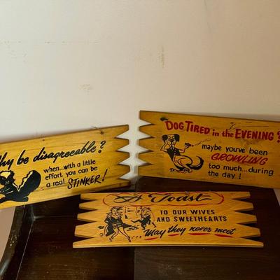 (3) Vintage Wooden Bar Signs