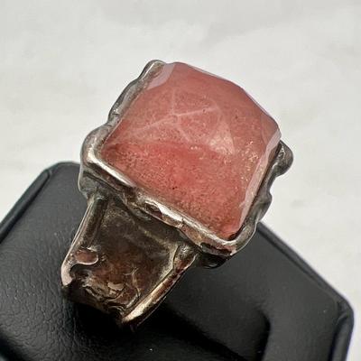 Bold Pink Cabochon Sterling Silver Ring — Size 8