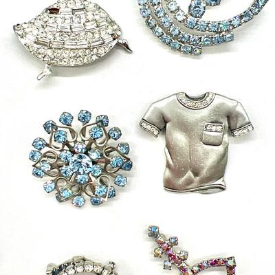 (6) Sparkling Rhinestone Brooches ft. Pell & JJ Pewter