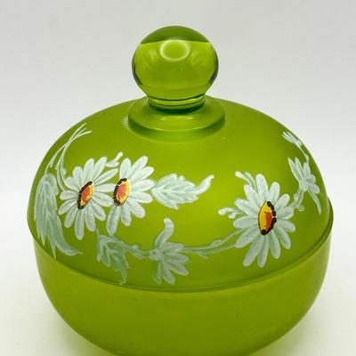 Westmoreland Green Satin Glass Daisy Powder/Candy/Trinket Dish