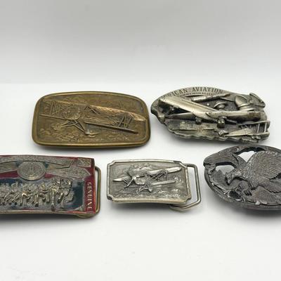 (5) Belt Buckles Feat. Vintage Bergamot Men’s Belt Buckle Flight Airplane Signed Numbered