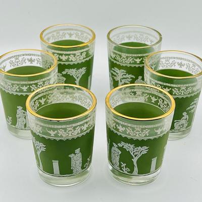 Set of (6) Jeannette Hellenic Green Shot Glasses