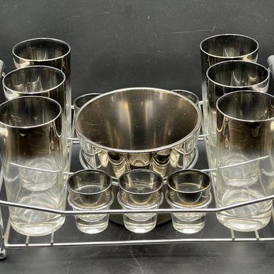 Vintage Mid-Century Modern MCM Bar Set, possibly Dorothy Thorpe's "Silver Fade”