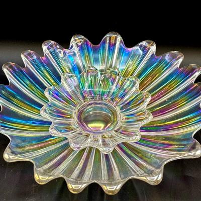 (2) Vintage Federal Glass Smokey Flower Dishes