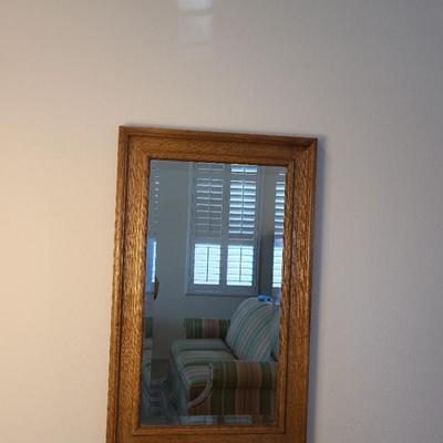 Beveled Mirror With Wooden Frame