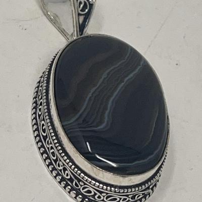 Black Botswana Agate Pendant In 925 Silver 