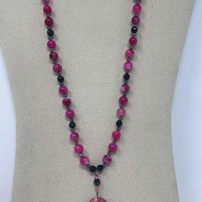Botswana Agate Rhondonite  And Crystal Necklace