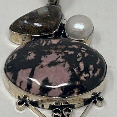 Genuine Pearl And Jasper Rhodonite Pendant