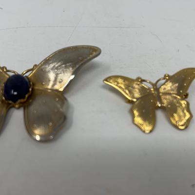 Lapis Butterfly Pin And Other Gold Tone Butterfly Pin