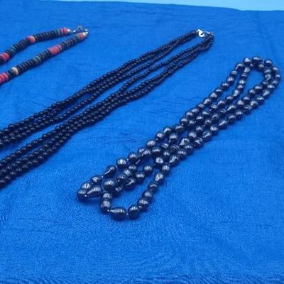 Black Bead Necklaces and Crystal Earrings