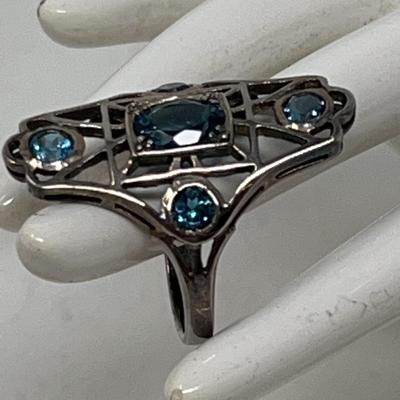 Pre-Art Deco Blue Topaz On Sterling Silver