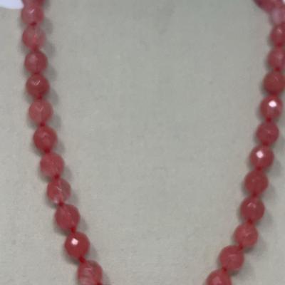 Strawberry Rose Quartz On Silk Necklace
