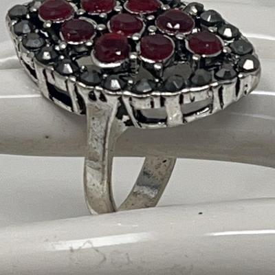 Hematite And Garnet Ring