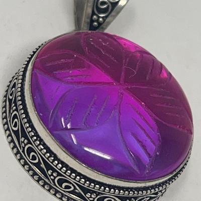 Carved Lab Tourmaline Pendant