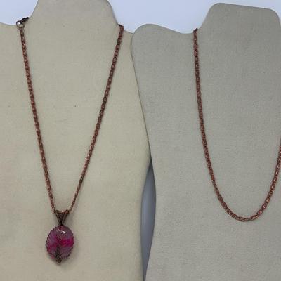 Wrapped Pink Botswana Stone In Copper Chain