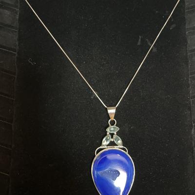 Blue Drozy Pendant Necklace With 925 Silver Chain