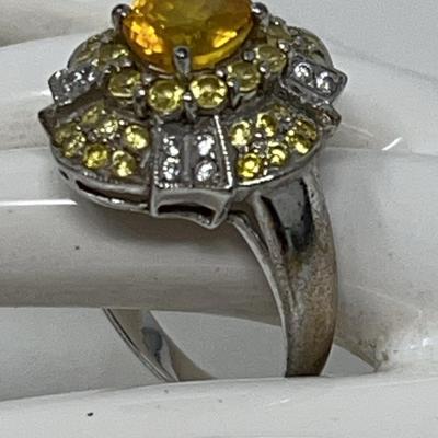 Citrine Lemon And White Simulated Sapphire Ring