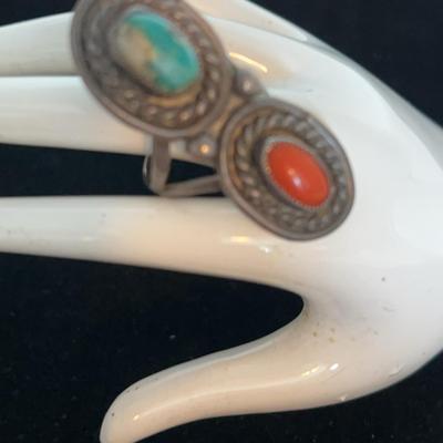Native American Coral And Turquoise Ring