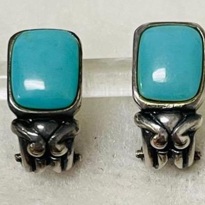 “FAS” Signed Sterling Silver Turquoise Earrings