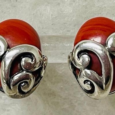 Sterling Silver Red Stone Earrings 