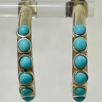 “GSE” Signed Turquoise and Silver Earrings