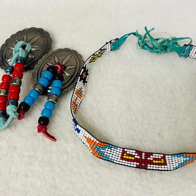 Vintage Hand Crafted Seed Bead Necklace and Concho’s