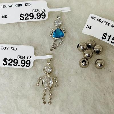 14K White Gold Birthstone Charms 