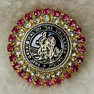 Pink and Gold Seal of the Chickasaw Nation Brooch