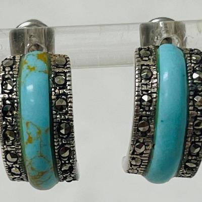 Sterling Silver, Turquoise, and Marcasite Earrings