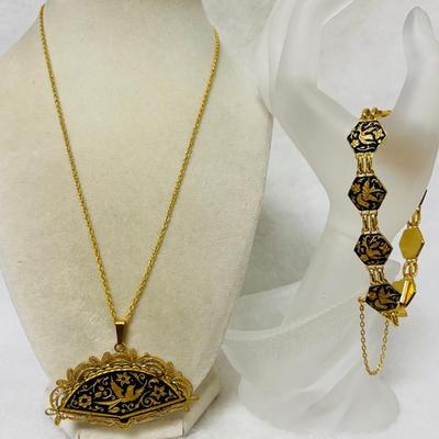 Vintage Toledo Damascene Jewelry Set