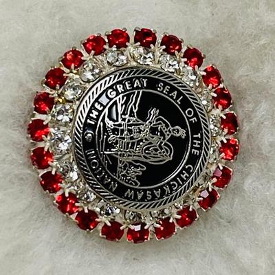 Red and Silver Seal of the Chickasaw Nation Brooch