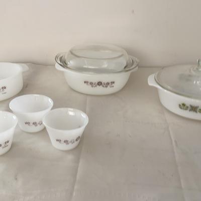 Vintage Anchor Hocking Fire Casserole Dishw/ Lid,  6 Piece Dynaware Pry-O-Rey Glass Bakeware
