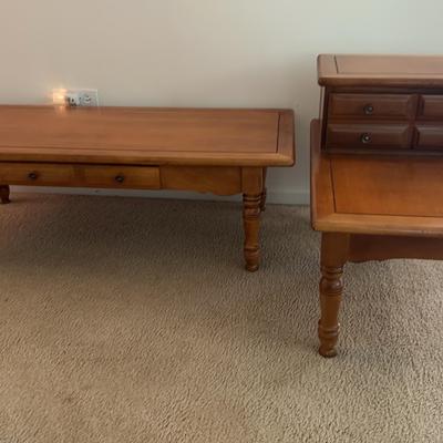 Vintage Coffee Table and Matching End Table w/glass Protectors