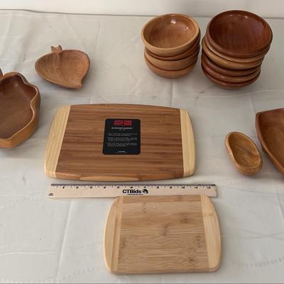 Joyce Chen Bamboo Cutting Board, 12 Wooden Bowls, 4 Wooden Platters, Small Wooden Cutting Board