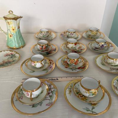 Antique Gold Rimmed Hand Painted Porcelain China Pieces