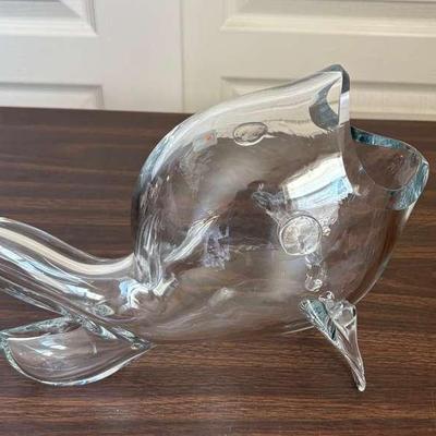 1980s Era Blenko Clear Crystal Glass Fish Vase
