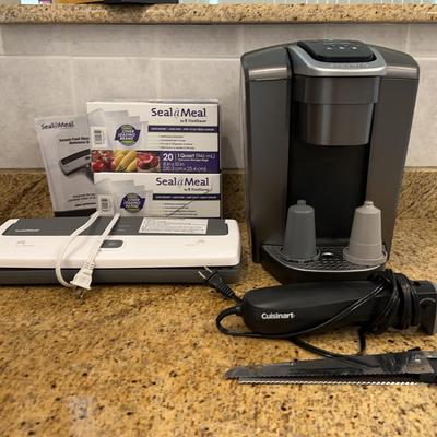 Kitchen Lot Of 3-Keurig Coffee Maker, Cusinart Electric Knife & Food Sealer 