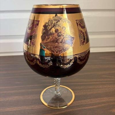 Vintage Murano Bohemian Glass Amethyst And Gold Large Snifter