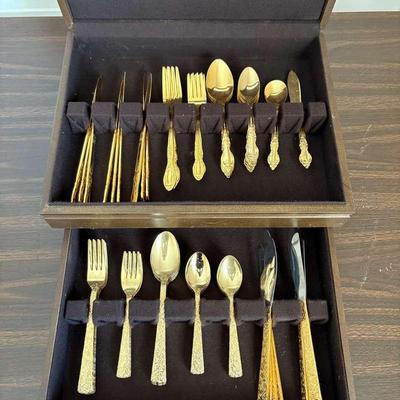 (44) Piece Antique Modernist Gold Plated Flatware Set