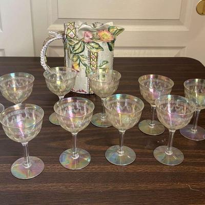 (17) Piece Wine/Cocktail/ Champagne Glasses Set + Porcelain Ceramic Pitcher