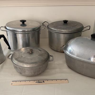 Lot Of 5 Vintage Heavy Cast Aluminum Cooking Pots