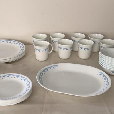 Vintage Corning Ware “Morning Blue” 47 Piece Dinnerware Set