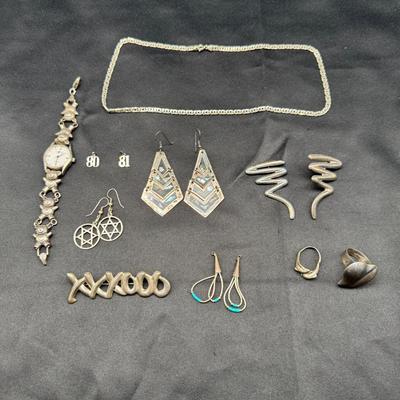Sterling Silver Jewelry Lot 93g | Earrings, Watch Band, Pendants, Rings & More