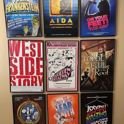 Framed Broadway Poster Set  West Side Story, Aida, Addams Family, Fiddler on the Roof