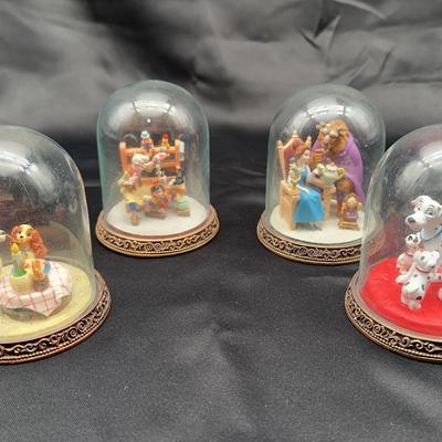 Set of 4 Disney Glass Domes | Lady & the Tramp, Pinocchio, Beauty & the Beast, 101 Dalmatians