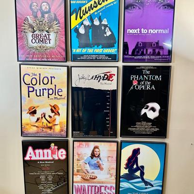 Framed Broadway Musical Poster Set of 9 | Iconic Phantom of the Opera, Annie & More | 22”x14”