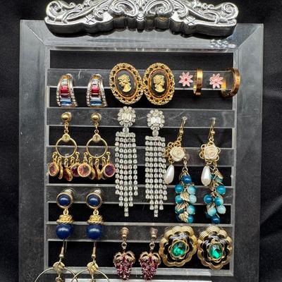 Vintage Statement Earring Lot | Bold Clip-Ons, Rhinestones, Cameos, Dangles & More