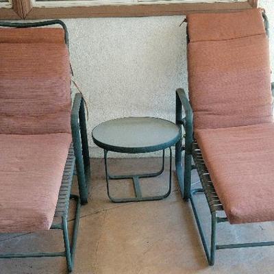 Patio Chaise Lounge Chairs & Side Table – Metal Frame with Cushions