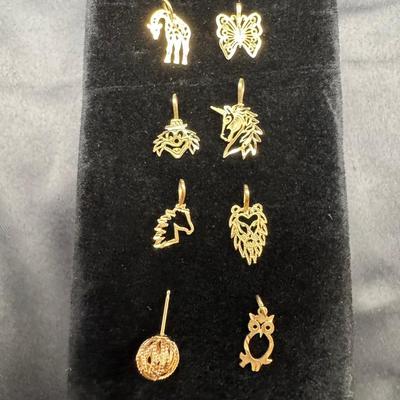 14K Yellow Gold Charms & Single Earring | 3.39g Total Weight | Unicorn, Owl, Lion & More
