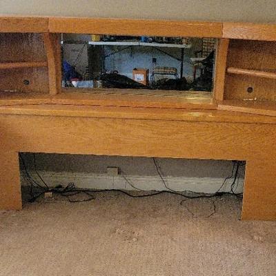 Retro Modern Oak Vanity with Mirror Hutch & Matching Side Cabinets